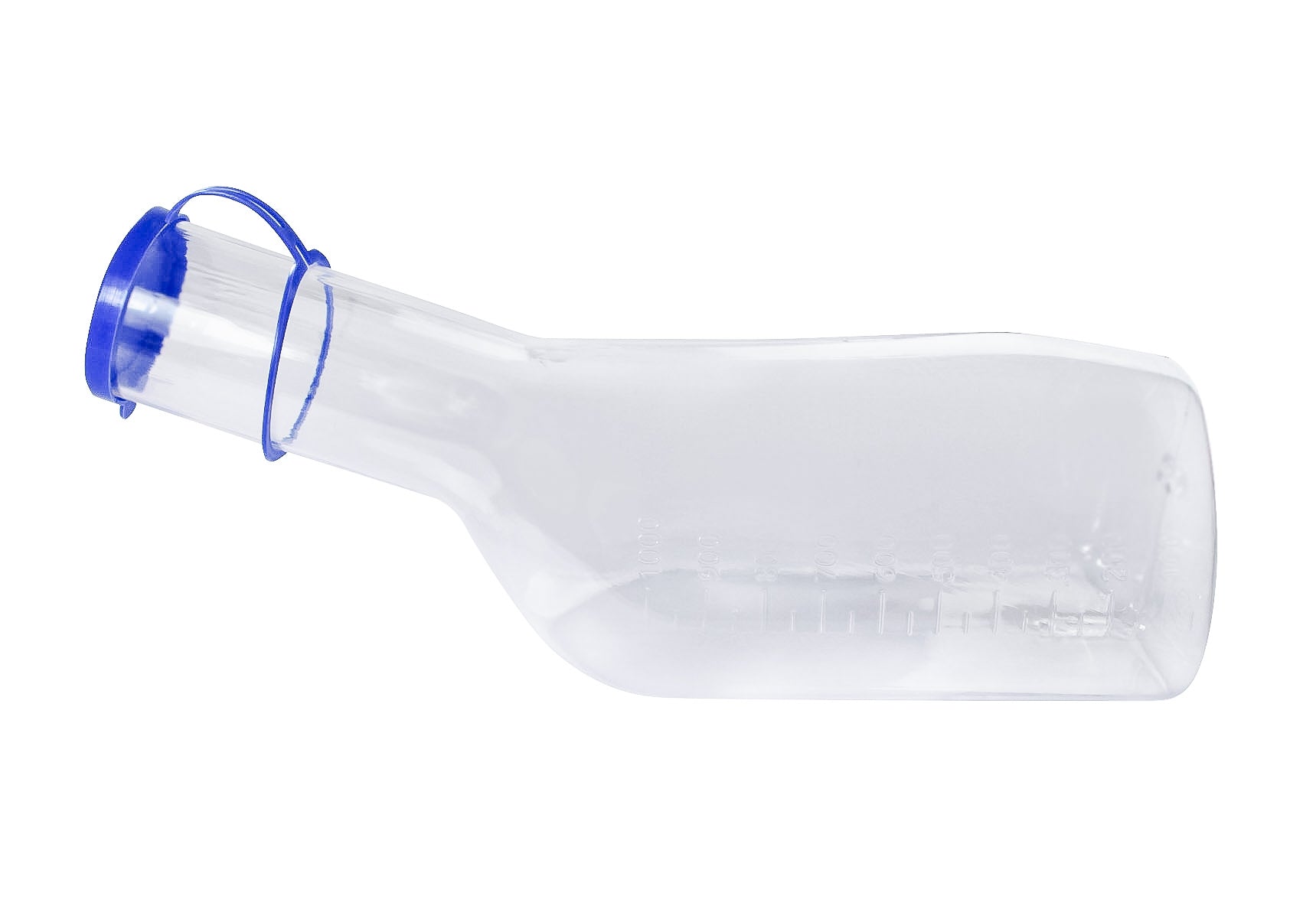 Transparentes Urinflasche für Männer, 1000 ml. Die Flasche hat einen ergonomischen, stabilen Griff und eine breite Öffnung für einfache Benutzung. Der transparente Kunststoff ermöglicht eine klare Sicht auf den Füllstand. Die Flasche besitzt einen speziellen Ausgußdeckel, der ein auslauffreies Entleeren ermöglicht. Sie ist ideal für den Einsatz im Bett oder auf Reisen und einfach zu reinigen.