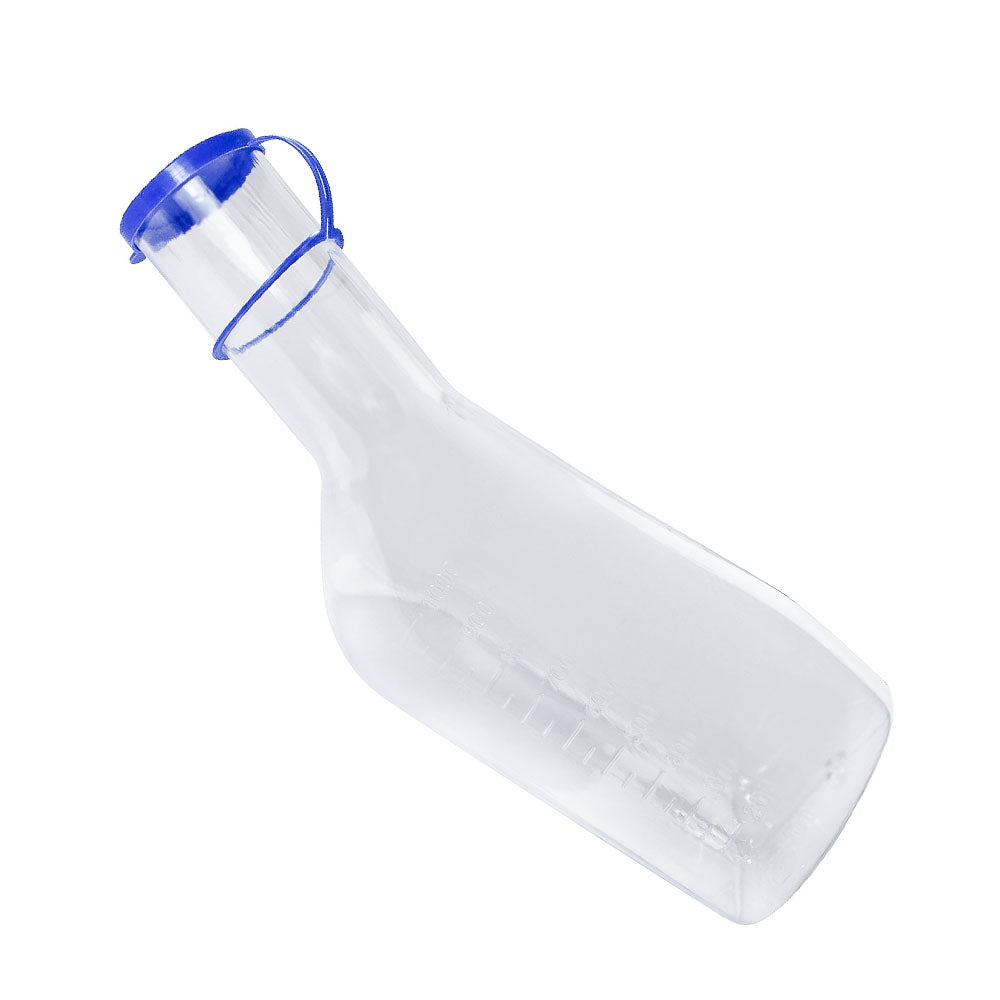 Transparente Urinflasche für Männer mit einem Fassungsvermögen von 1000 ml. Die Flasche hat eine ergonomische Form mit einem breiten, stabilen Auslass, der eine einfache Handhabung ermöglicht. Der dazugehörige, gut schließende Deckel sorgt für ein sicheres Verschließen und minimiert das Auslaufen. Die transparente Oberfläche ermöglicht eine einfache Sicht auf den Inhalt. Ideal für den medizinischen Einsatz oder unterwegs. Hygienisch, leicht zu reinigen und handlich für den täglichen Gebrauch.