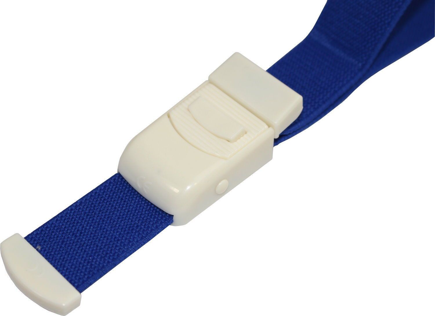 Das Bild zeigt einen blauen Venenstauer, auch Tourniquet oder Stauschlauch genannt. Der Stauschlauch ist aus einem strapazierfähigen, flexiblen Material gefertigt. Er hat eine glatte, leicht glänzende Oberfläche und eine praktische Schnalle zur sicheren Fixierung. Die Enden sind abgerundet, was eine einfache Handhabung ermöglicht. Der Stauschlauch ist in einer kompakten, geraden Form dargestellt und hat eine deutliche blaue Farbe.