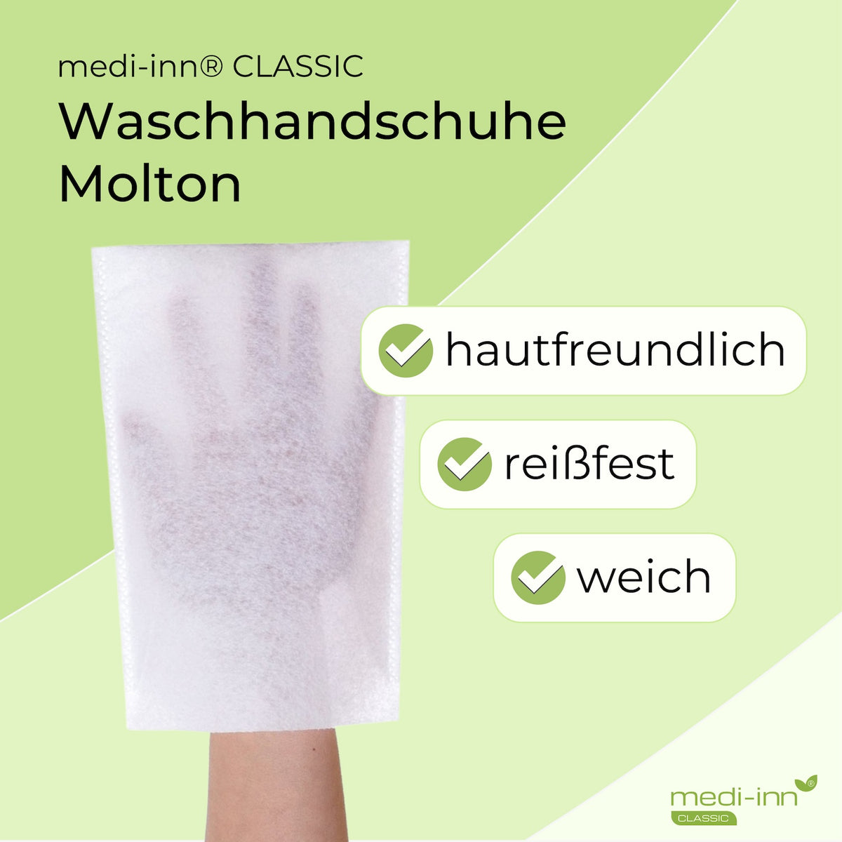 Infografik MEDI-INN Waschhandschuhe Molton – hautfreundlich, reißfest und weich