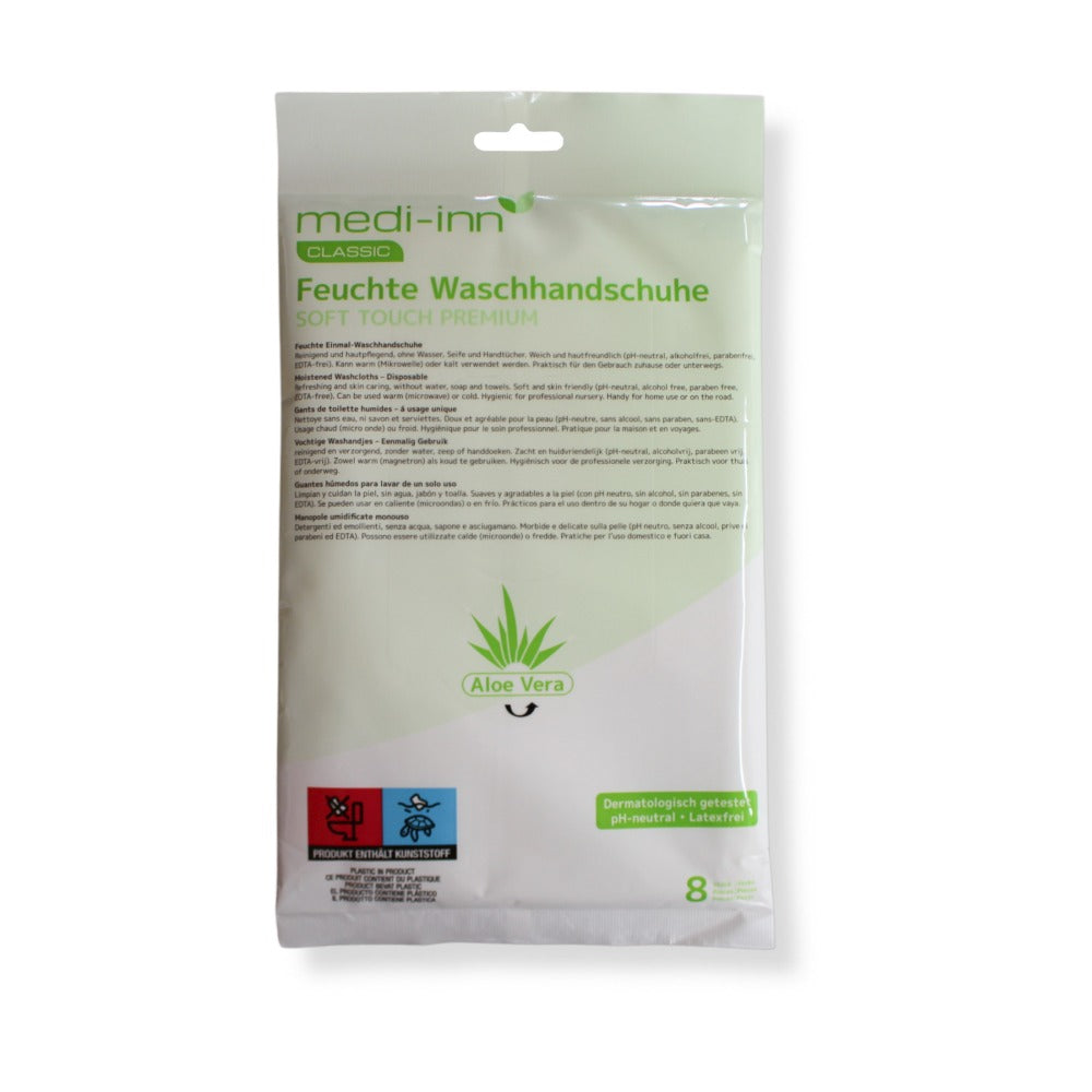 Bild eines Waschhandschuhs in der Farbe Hellblau auf neutralem Hintergrund. Der Handschuh hat eine weiche, glatte Oberfläche und ist mit einer feinen Struktur versehen, die einen hochwertigen Eindruck vermittelt. Am oberen Rand befindet sich ein schmaler, elastischer Bund, der für einen besseren Halt sorgt. Der Waschhandschuh ist ideal für die Körperpflege und wirkt modern und ansprechend.