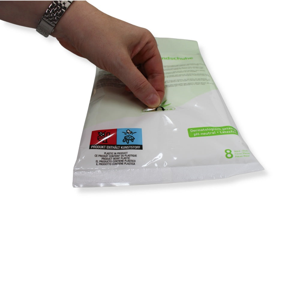 Bild eines Satzes von vier Waschhandschuhen in verschiedenen Farben, die auf einem weißen Hintergrund angeordnet sind. Die Handschuhe sind aus einem weichen, hautfreundlichen Material gefertigt und verfügen über elastische Bündchen für einen sicheren Sitz. Die Farbpalette umfasst sanfte Töne von Blau, Grün, Rosa und Beige, die eine angenehme, beruhigende Ästhetik vermitteln. Die Handschuhe sind ideal für die Körperpflege und verleihen dem Waschen ein sanftes Gefühl.