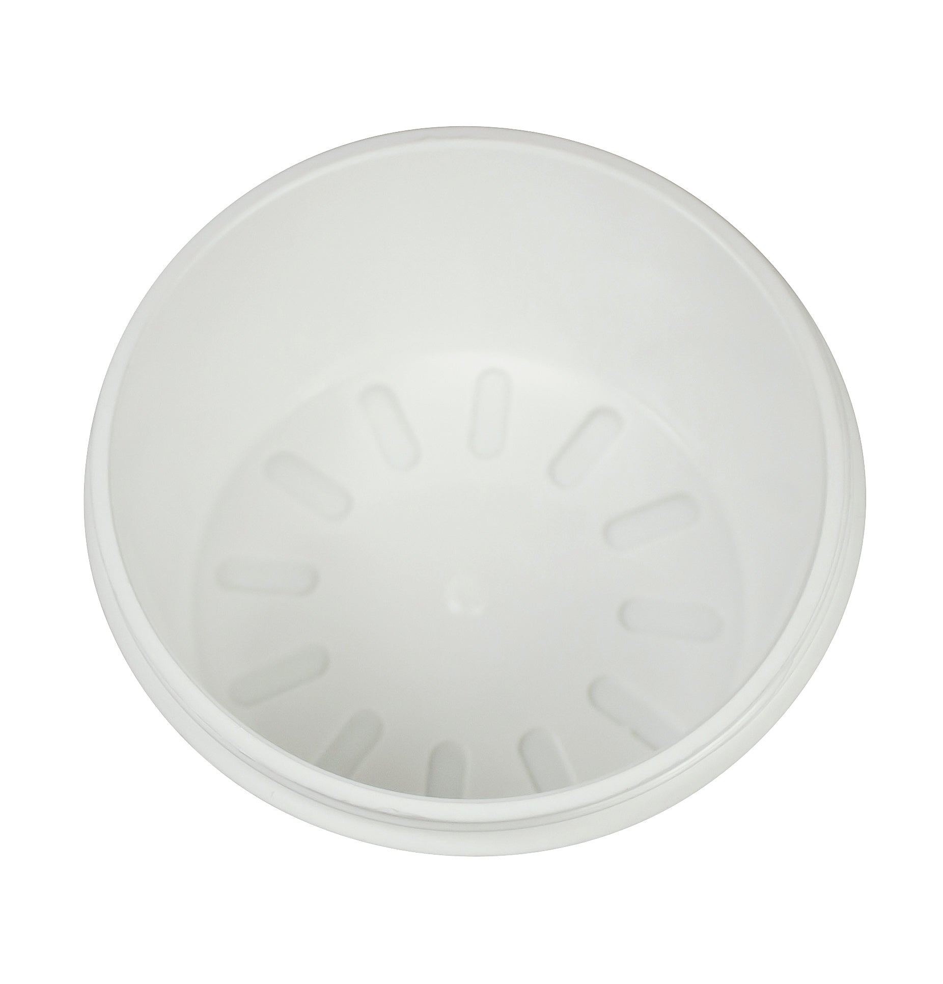 Weißer Zahnprothesenbecher mit transparentem Schraubdeckel und integriertem Sieb. Der Becher hat eine runde Form und eine glatte Oberfläche, ideal für die Aufbewahrung von Zahnprothesen oder Zahnspangen. Der transparente Deckel ermöglicht eine Sicht auf den Inhalt, während das Sieb eine hygienische Aufbewahrung gewährleistet. Die Gesamtästhetik ist schlicht und funktional, passend für den alltäglichen Gebrauch.