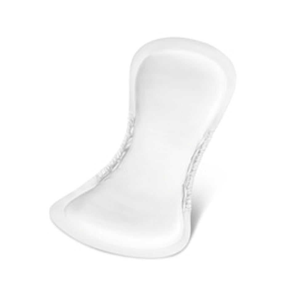 MoliCare Inkontinenz-Pads mit drei Tropfen für mittlere bis schwere Inkontinenz. Das Bild zeigt eine Packung mit weißem und grünem Design, auf der Vorderseite sind die drei Tropfen-Symbole gut sichtbar, die den Saugfähigkeitsgrad anzeigen. In der oberen linken Ecke steht der Produktname "MoliCare Pad". Die Verpackung ist teilweise offen, wodurch ein Pad sichtbar ist, das flach und glatt ist.