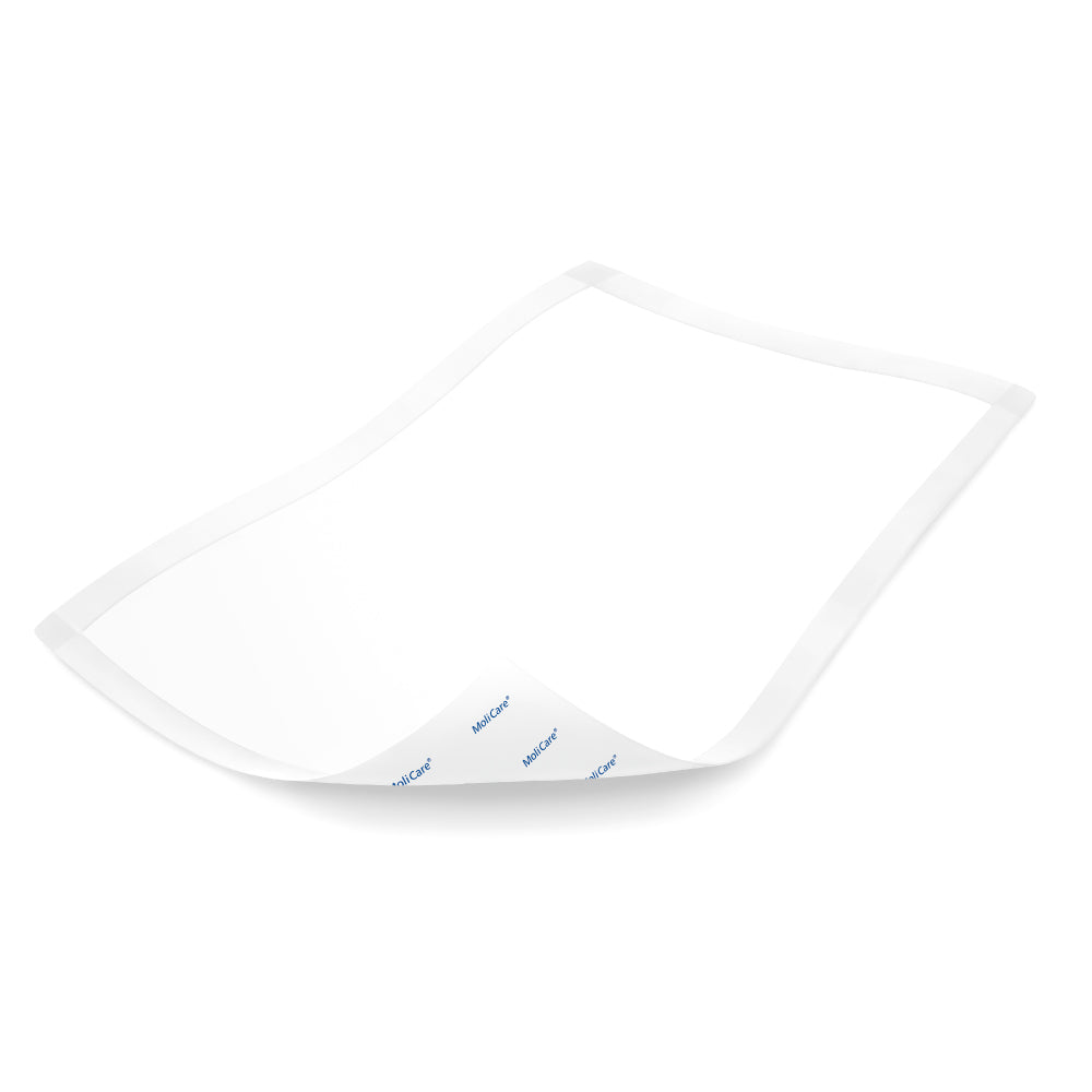 Frontalansicht einer einzeln entnommenen MoliCare Premium Bed Mat 9 Tropfen 60 x 60 cm.