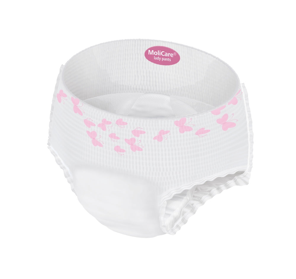Molicare Premium Lady Pants in Größe M mit 7 Tropfen, geeignet für Inkontinenz. Die Hose ist in einem ansprechenden Design gehalten und besteht aus weichem, atmungsaktivem Material für hohen Tragekomfort. Sie hat einen elastischen Bund und bietet optimale Passform sowie Bewegungsfreiheit. Auf der Vorderseite ist das Produktlabel sichtbar. Die Pants sind diskret und ermöglichen unauffälliges Tragen unter der Kleidung.