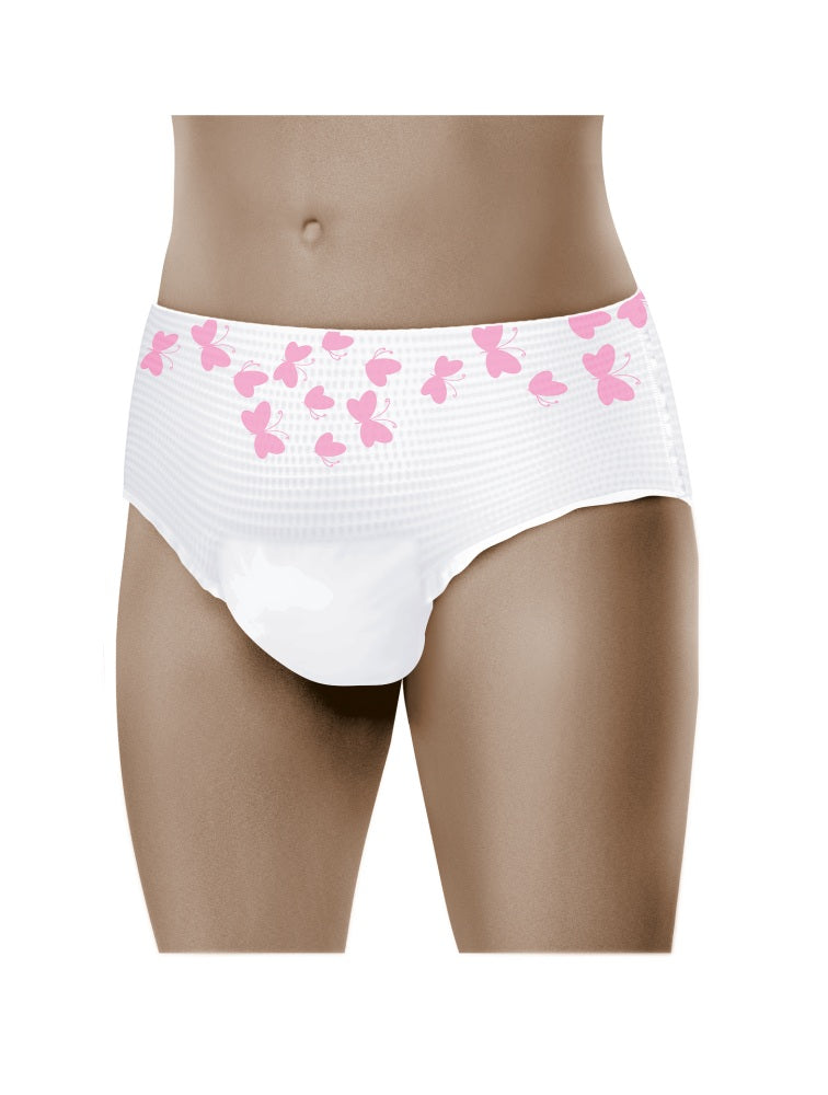 Produktbild einer Packung Molicare Premium Lady Pants mit 7 Tropfen in der Größe M. Die Verpackung ist in einem ansprechenden Design gehalten und zeigt eine stilisierte Darstellung einer Frau, die aktiv und selbstbewusst ist. Der Hintergrund ist in sanften Farben gehalten, und die Packung hebt die Vorteile der Inkontinenzhose hervor, wie z.B. hohe Saugfähigkeit und angenehmen Tragekomfort. Die Vorderseite ist klar lesbar, und die typischen Produktinformationen sind gut sichtbar.