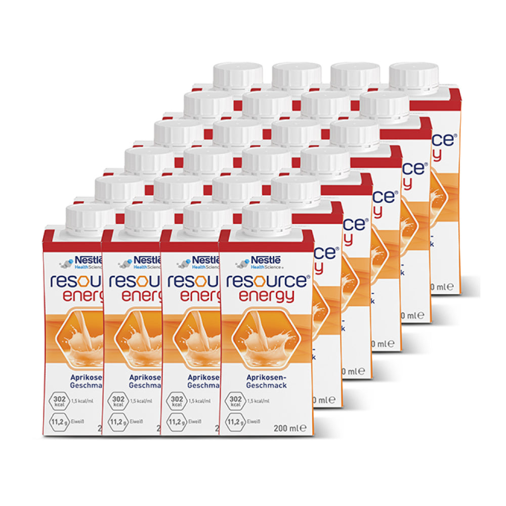 Frontalansicht einer Packung Nestle Resource Energy Aprikose.
