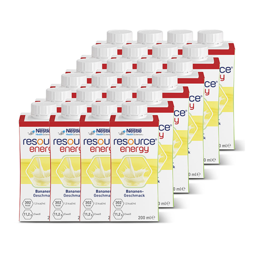 Frontalansicht einer Packung Nestle Resource Energy Banane.