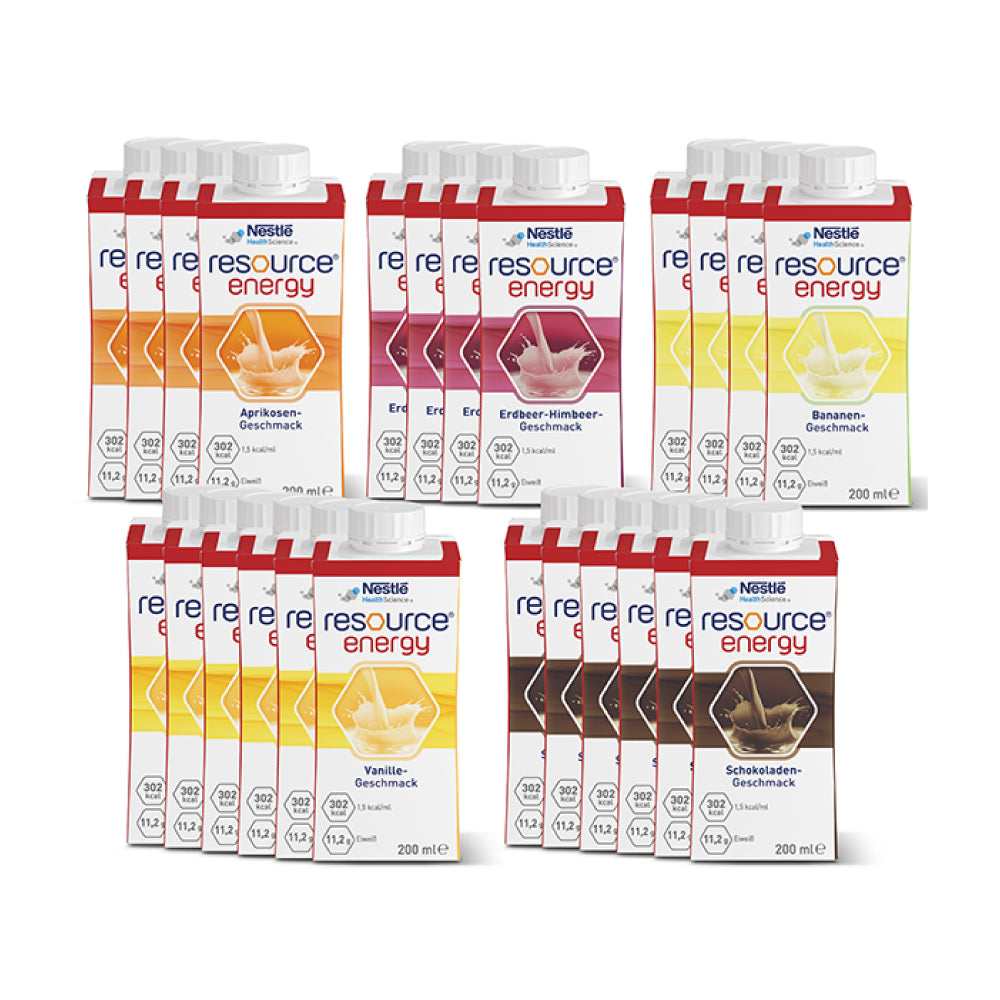 Frontalansicht einer Packung Nestle Resource Energy Mischkarton.