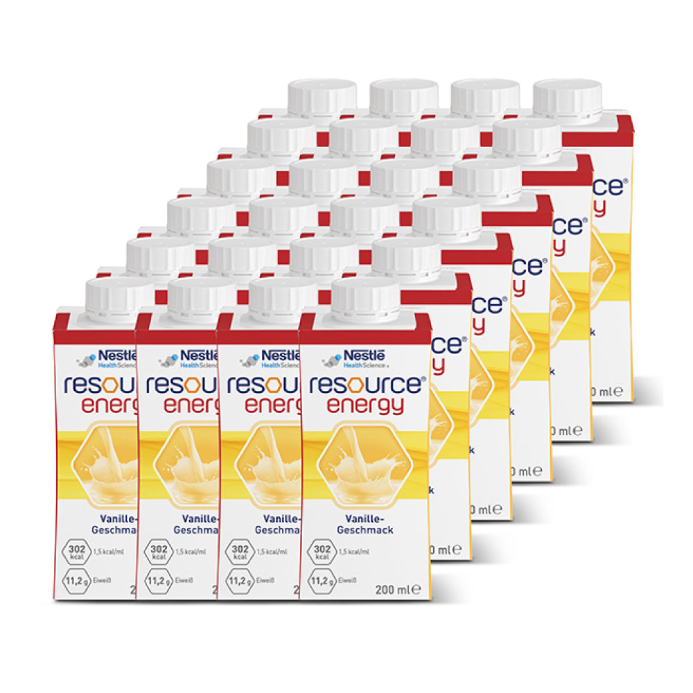 Frontalansicht einer Packung Nestle Resource Energy Vanille.