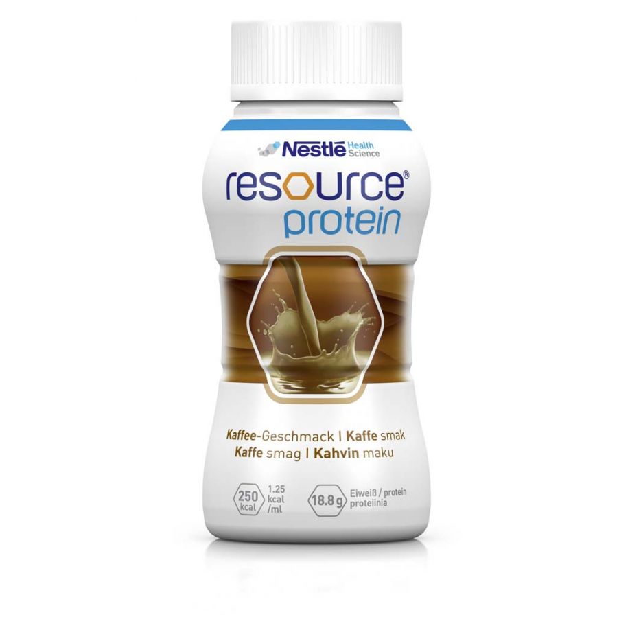 Produktbild von Nestlé Resource Protein Drink mit Geschmack Aprikose. Die Verpackung zeigt sechs Flaschen à 200 ml, die gleichmäßig angeordnet sind. Die Flaschen sind in einem hellen Gelb und Orange gehalten, was den fruchtigen Aprikosengeschmack anspricht. Auf der Vorderseite der Verpackung sind die Worte „Protein Drink“ und „Aprikose“ gut lesbar. Der Hintergrund ist schlicht, was den Fokus auf die Produktdetails lenkt. Ideal für proteinreiche Ernährung und als Nahrungsergänzung.