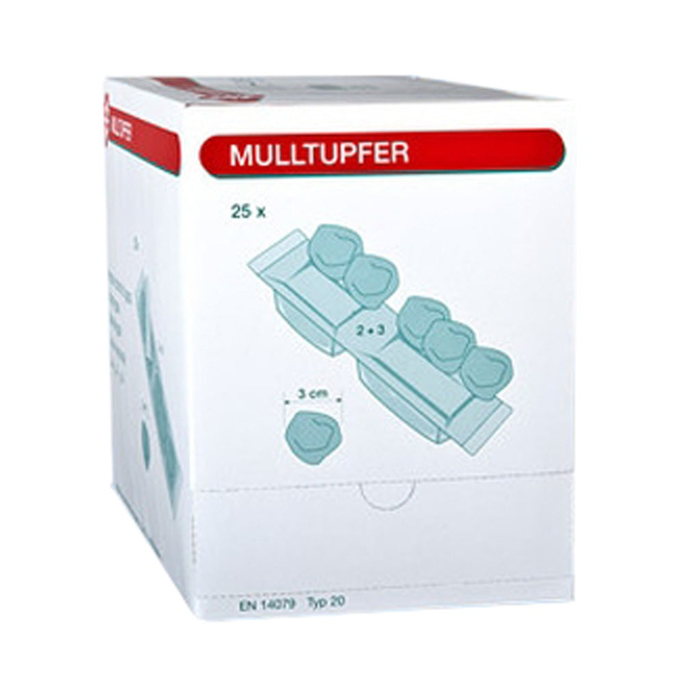 Sterile Noba Mulltupfer im praktischen 2-Kammer-Set, verpackt in einer transparenten Folie. Jeder Tupfer ist perforiert, um eine einfache Entnahme zu gewährleisten. Das Design zeigt eine klare Anordnung der Tupfer, die ordentlich nebeneinanderliegen. Die Tupfer sind hell und sauber, was auf hohe Hygiene- und Qualitätsstandards hinweist. Im Hintergrund ist ein leicht verschwommener, neutraler Farbton zu erkennen, der den Fokus auf das Produkt lenkt. Ideal für medizinische Anwendungen und Erste-Hilfe-Sets.