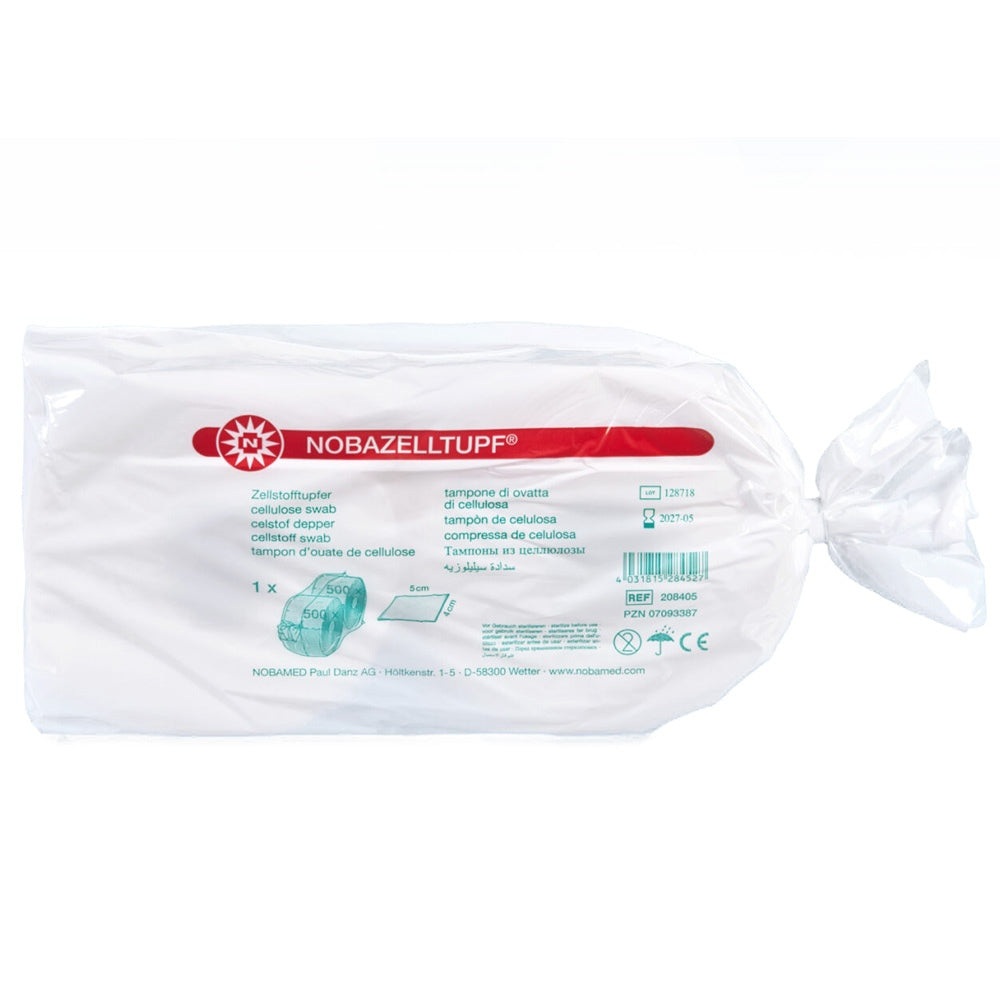 Bildbeschreibung: Das Produkt zeigt einen Stapel unsteriler Zellstofftupfer in der Größe von 4 x 5 cm. Die Tupfer sind gleichmäßig gestapelt und von einer weißen, sauberen Umrandung umgeben. Sie besitzen eine weiche, poröse Textur, die typisch für Zellstofftupfer ist. Der Hintergrund ist neutral gehalten, um die Tupfer hervorzuheben. Ideal für den Einsatz in der Wundversorgung, Kosmetik oder für hygienische Anwendungen.