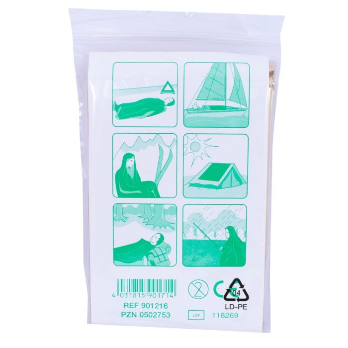Bild einer Packung mit Noba-Rettungsdecken in Gold und Silber. Die Rettungsdecken sind in zwei Farben erhältlich und speziell für Kinder konzipiert, mit den Maßen 1,2 m x 1,6 m. Die Verpackung zeigt 10 Stück der Rettungsdecken, die übersichtlich angeordnet sind. Auf der Verpackung sind klare und ansprechende Informationen zu den Produkten sowie deren Einsatzmöglichkeiten abgebildet. Die Rettungsdecken sind leicht und reflektierend, ideal für Notfälle und zum Schutz vor Kälte oder Wärme.