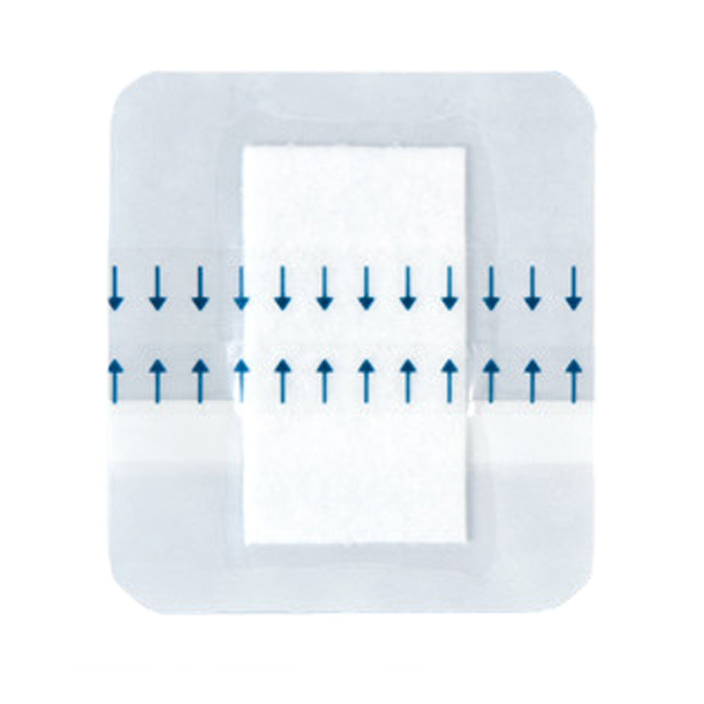 Transparentes, sterile Verbandpflaster von Noba, verpackt in einer weißen Verpackung. Das Produkt zeigt eine Größe von 12 cm x 10 cm und enthält 50 Stück. Der Verband ist für die Wundversorgung geeignet und bietet eine hohe Anpassungsfähigkeit. Die Vorderseite der Verpackung ist klar strukturiert, mit dem Markennamen und den Produktspezifikationen. Das Pflaster bietet Schutz und Atmungsaktivität, ideal für die schnelle und effektive Behandlung kleiner Verletzungen.