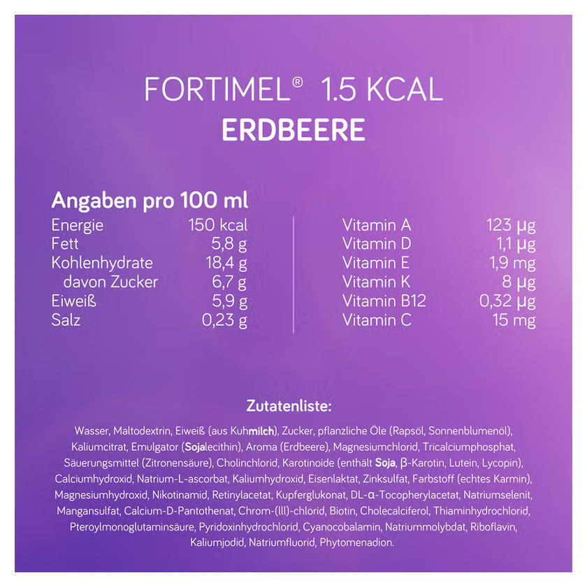 Fortimel 1.5 kcal Erdbeere Nährwerte pro 100 ml Trinknahrung