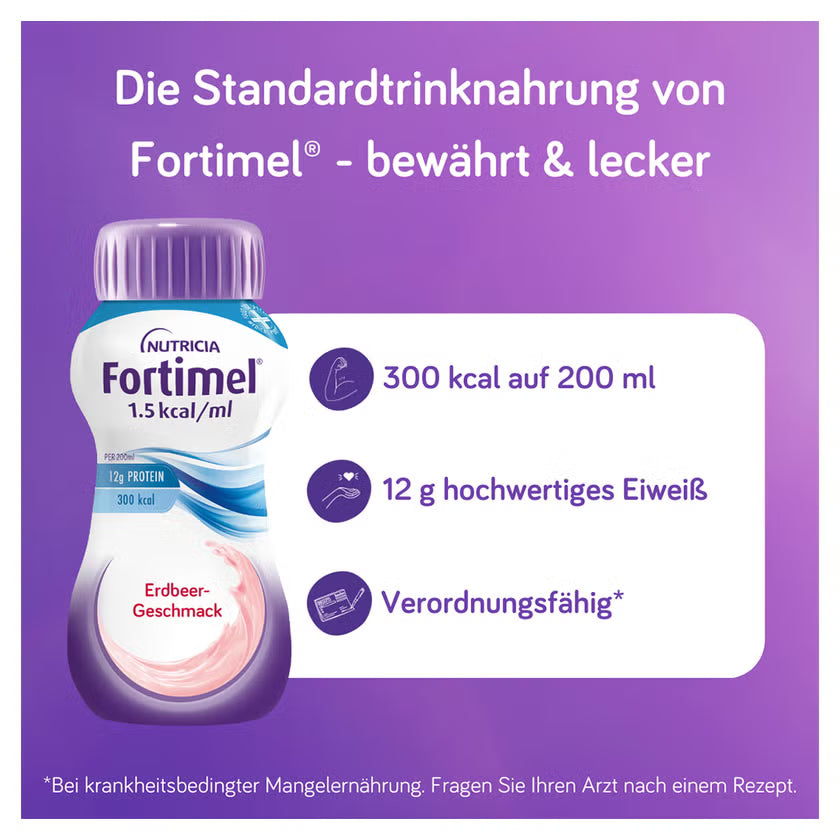 Fortimel 1.5 kcal Erdbeere 300 kcal 12 g Eiweiß Trinknahrung