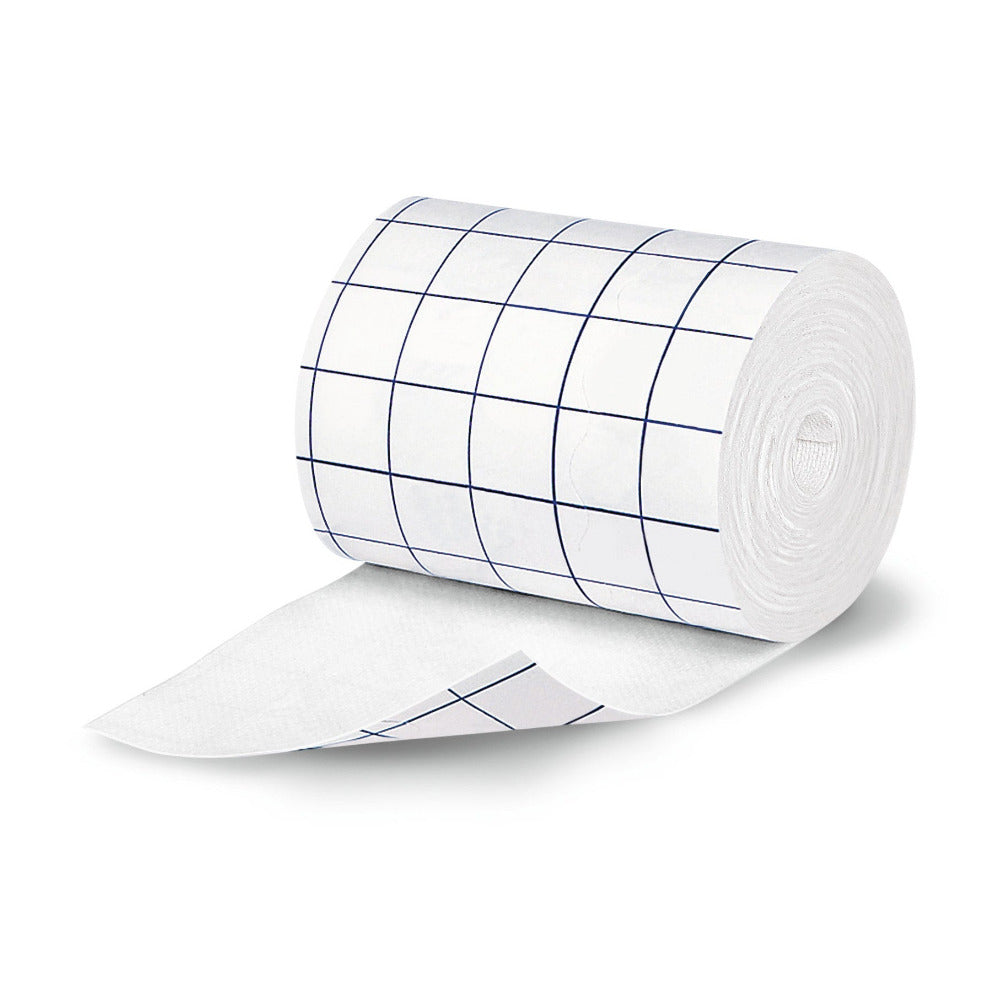 Bild eines weißen, elastischen Verbands namens Omnifix, der als ein Rollenprodukt präsentiert wird. Die Rolle hat eine Breite von 20 cm und eine Länge von 10 m. Der Verband ist auf einem hellen Hintergrund platziert, der eine saubere und hygienische Ästhetik vermittelt. Die Verpackung zeigt deutlich den Markennamen "Omnifix" sowie eine Kennzeichnung für die Breite und Länge auf der Rolle.