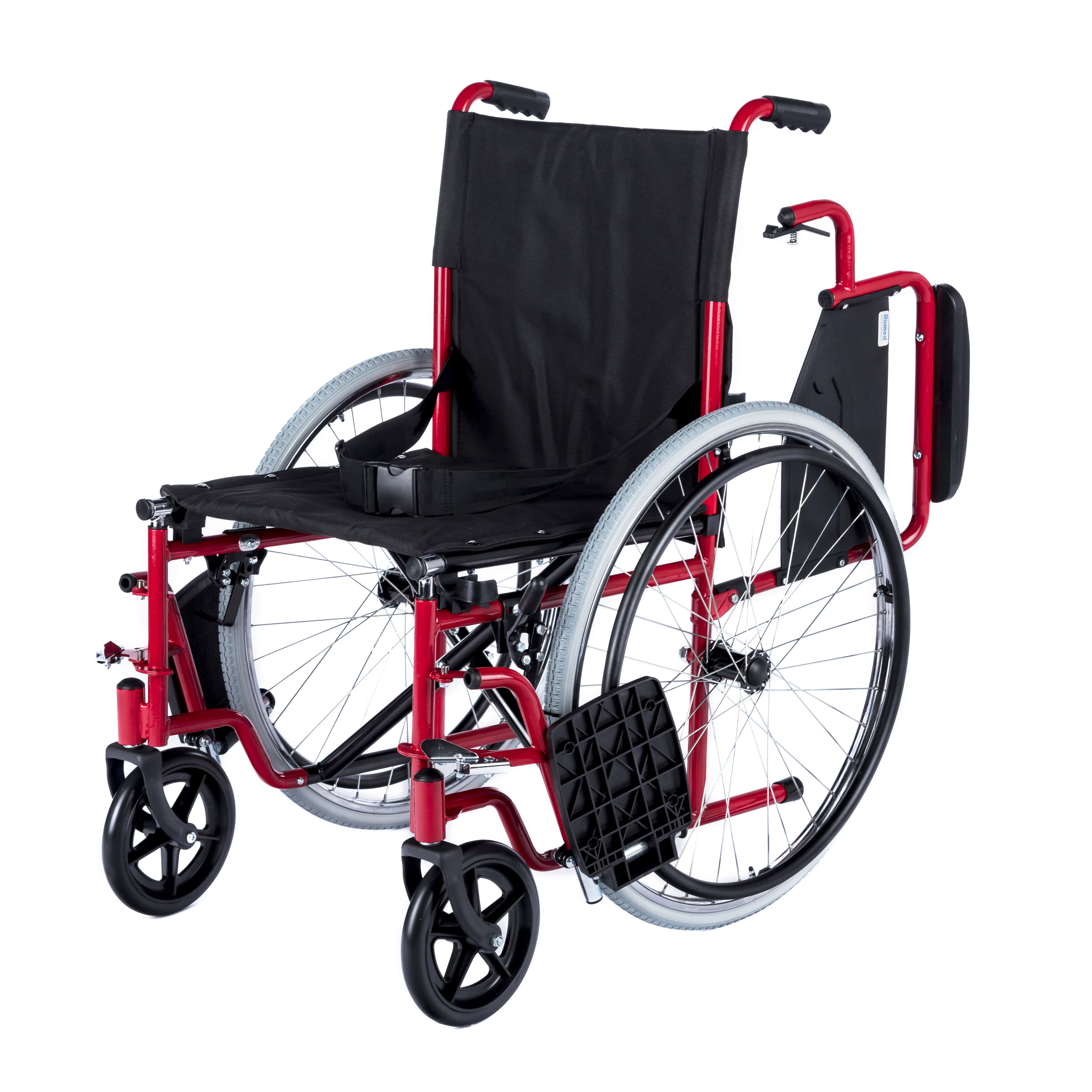 Manueller Rollstuhl "Dynamic" mit einer Sitzbreite von 46 cm, faltbar und in ansprechendem Design. Der Rollstuhl hat eine kräftige schwarze Farbe und ist mit Armlehnen sowie Fußstützen ausgestattet. Die Räder sind groß und stabil, ideal für verschiedene Böden. Er zeigt ein modernes, funktionales Design und ist zusammenklappbar, was ihn leicht transportierbar macht. Der Rollstuhl bietet Komfort und Mobilität für Menschen mit eingeschränkter Mobilität und ist für den täglichen Gebrauch geeignet.