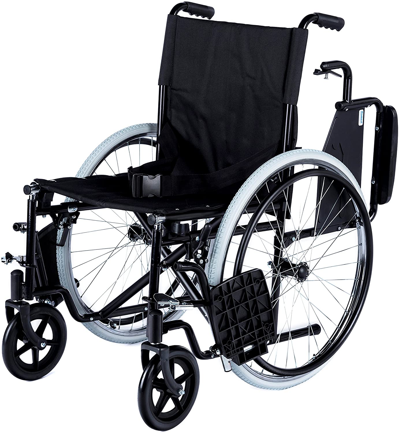 Manueller Rollstuhl „Dynamic“ mit einer Sitzbreite von 46 cm. Der Rollstuhl ist faltbar und in einem modernen, ansprechenden Design gehalten. Die Sitzfläche und Rückenlehne sind gepolstert und bieten komfortablen Halt. Die Armlehnen sind abnehmbar, was den Zugang erleichtert. Die großen, stabilen Hinterräder sorgen für eine einfache Manövrierfähigkeit. Der Rollstuhl ist in einem neutralen Farbton gehalten und eignet sich für den Innen- und Außenbereich.