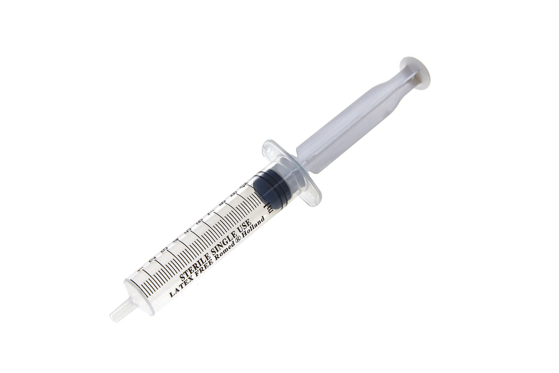 Frontalansicht der Romed Einmalspritze 10 ml.