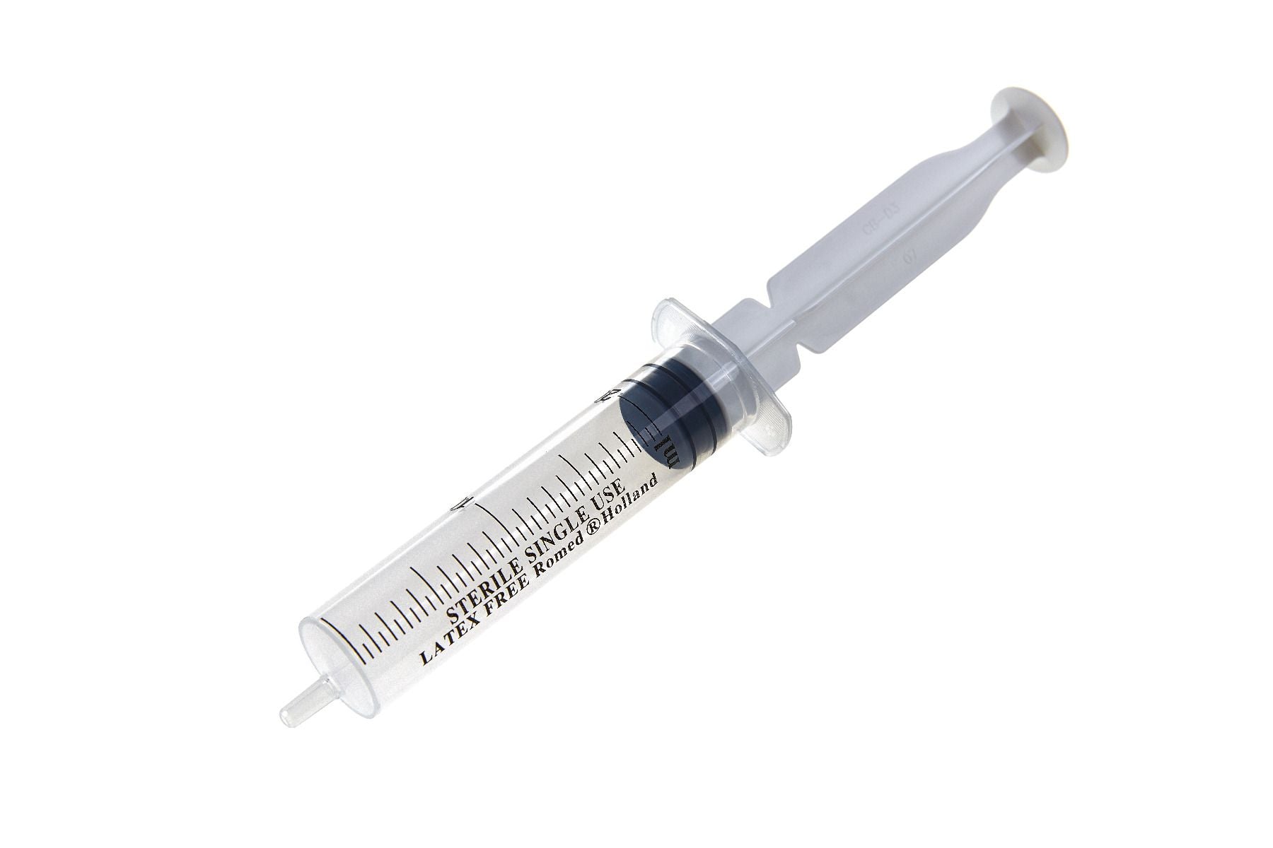 Frontalansicht der Romed Einmalspritze 20 ml.