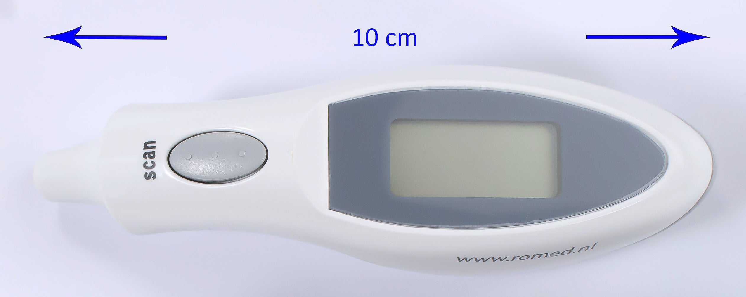 Darstellung der Maße des Romed Therm B100 Ohrthermometers: 10 cm lang