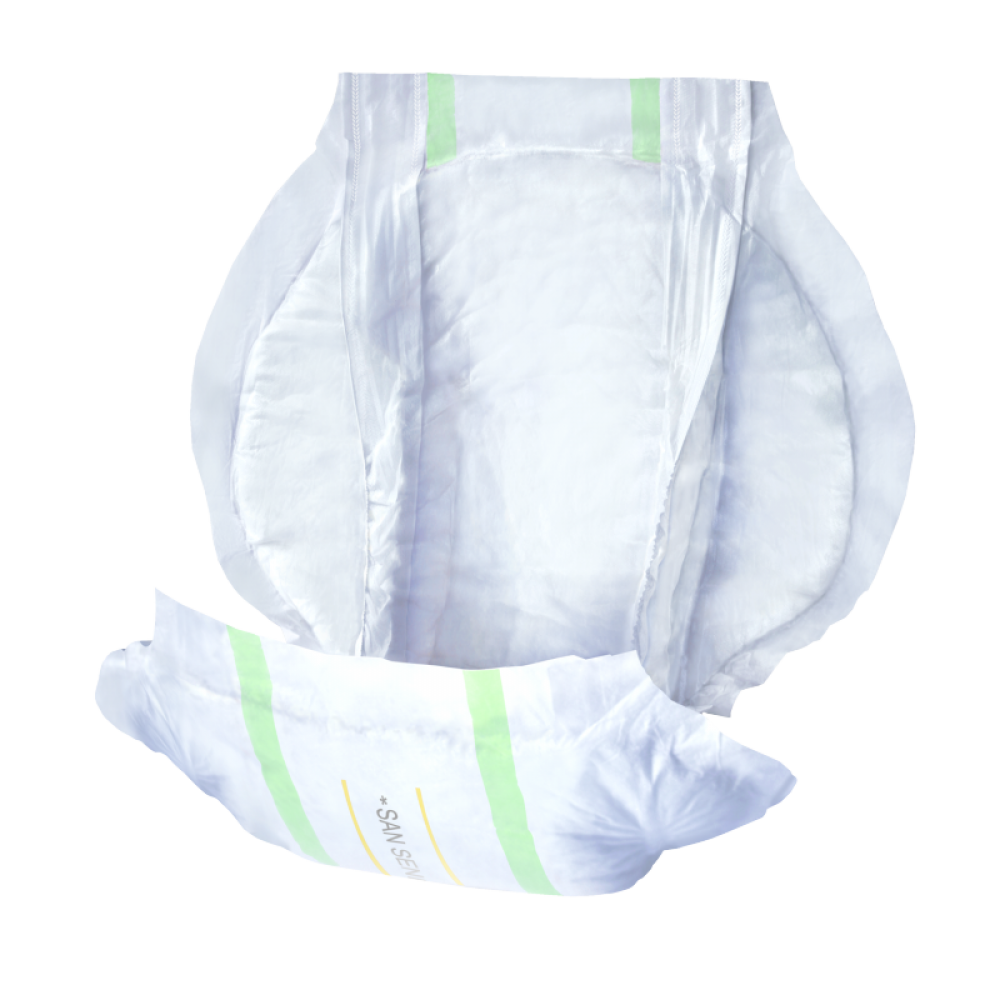 Alt-Text: "Produktbild von San Seni Plus Inkontinenzvorlagen in einer Packung mit 10 Stück. Jede Vorlage misst 37 x 69 cm und ist unisex. Auf dem Bild sind die Vorlagen in einer transparenten Verpackung zu sehen, die das Produkt in einem klaren, übersichtlichen Layout präsentiert. Die Verpackung zeigt die Marke San Seni sowie wichtige Produktinformationen. Die Vorlagen sind weich und saugfähig, geeignet für die Hautpflege und bieten Schutz für Menschen mit Inkontinenzbedarf."