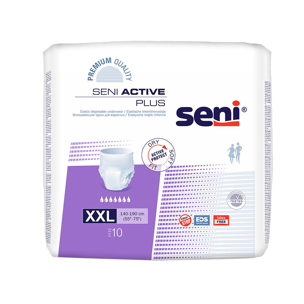 Frontalansicht einer Packung Seni Active Plus XXL Inkontinenzpants.