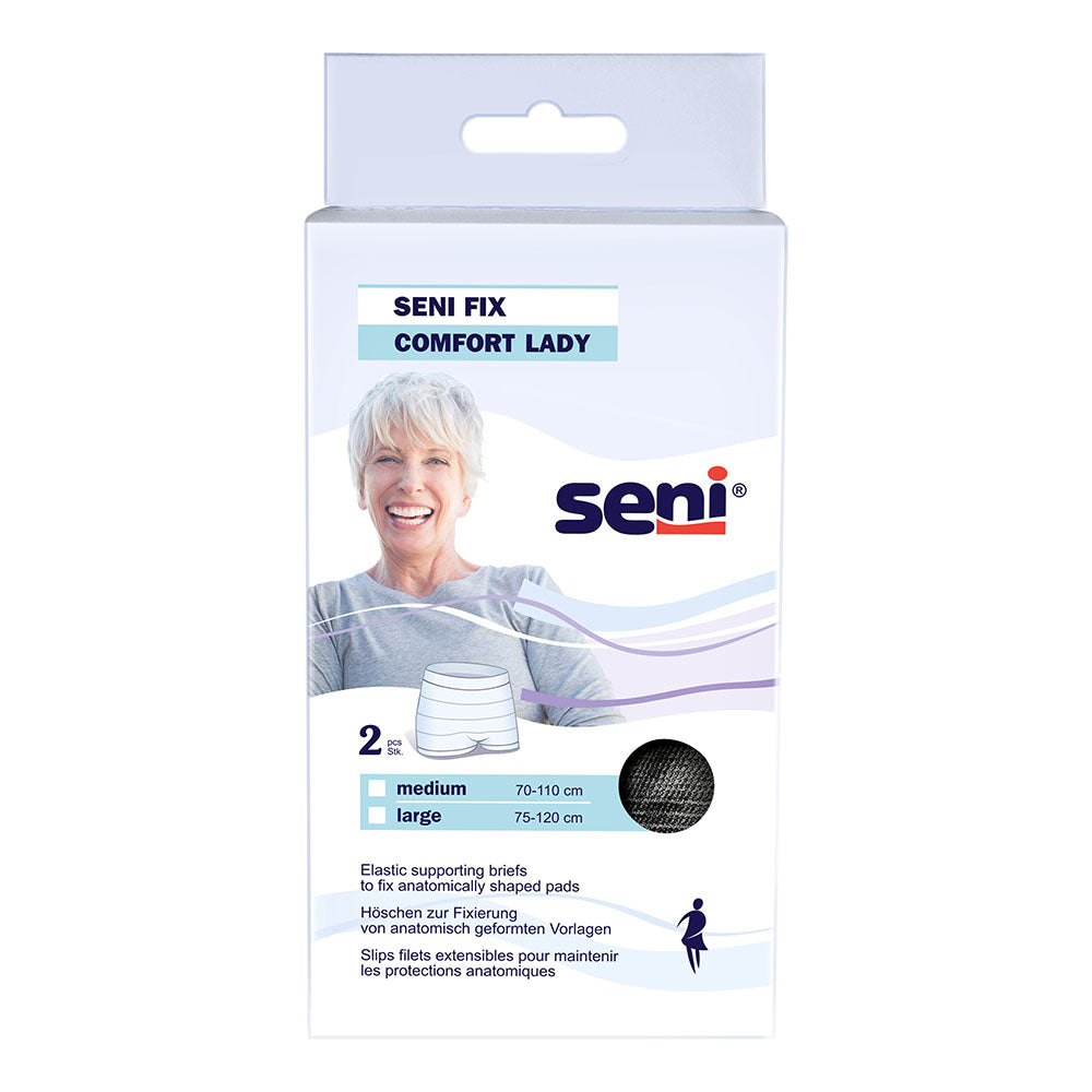 Frontalansicht der Seni Fix Comfort Lady Verpackung – speziell geschnittene Fixierwäsche für Frauen