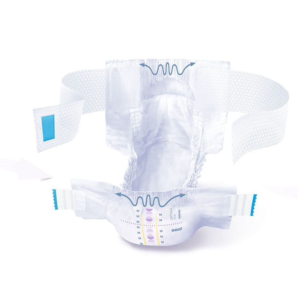 Frontalansicht einer einzeln entnommenen Seni Optima Plus Xl Inkontinenzvorlage