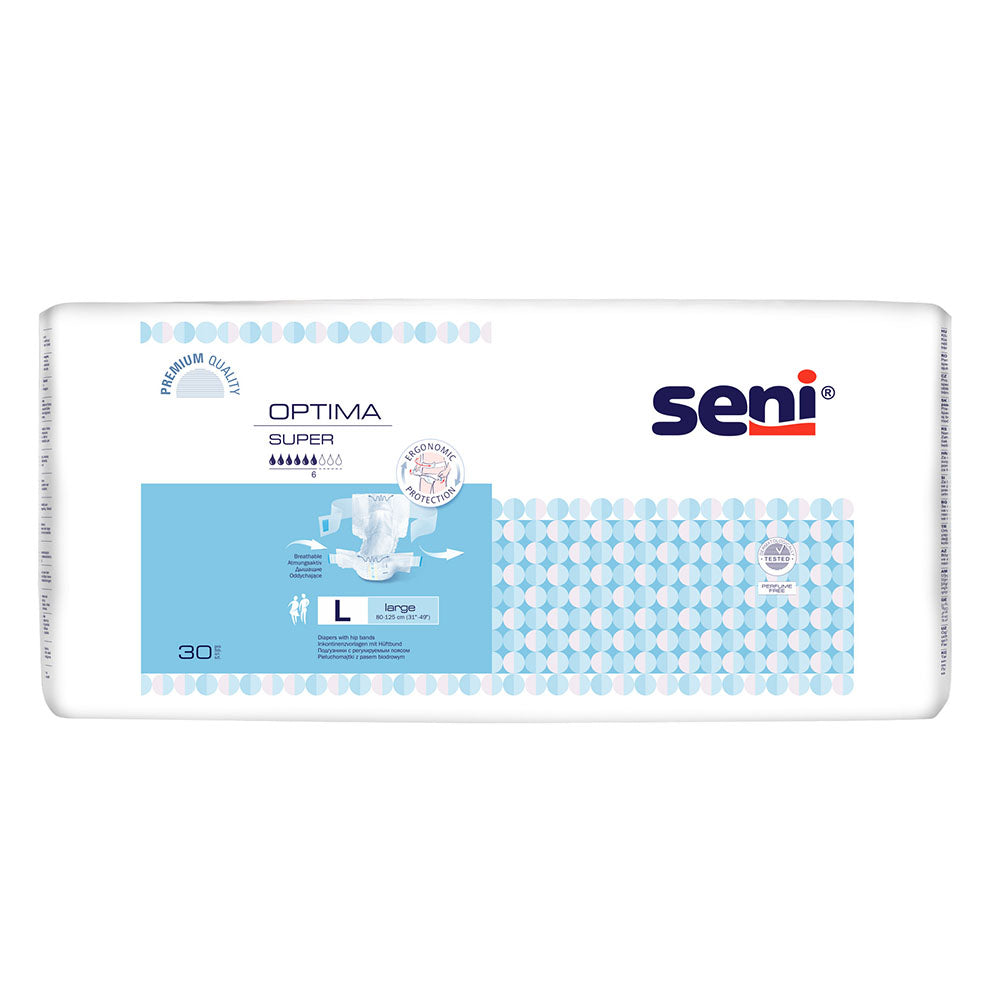 Frontalansicht einer Packung Seni Optima Super Large 30er Pack.