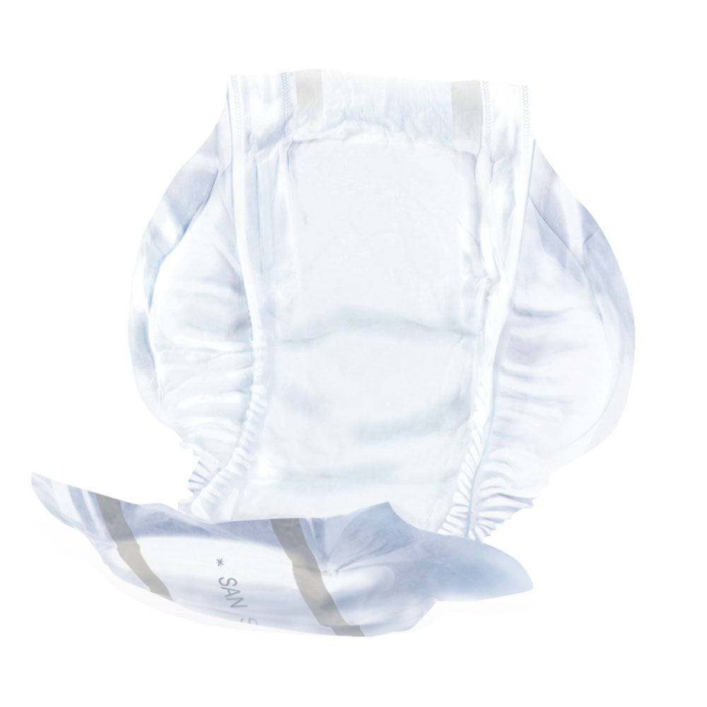 Produktbild von Seni San für Männer - Inkontinenzvorlagen. Die packung zeigt eine helle, ansprechende Verpackung mit grünem Balken, auf dem der Produkttyp und das Geschlecht hervorgehoben sind. Darunter befindet sich eine Darstellung der Inkontinenzvorlagen, die auf einem weißen Hintergrund im Vordergrund abgebildet sind. Blickwinkel leicht schräg von vorne. Die Vorlagen sind handlich und robust gestaltet, optimal für den täglichen Gebrauch. Das Bild vermittelt Sicherheit und Komfort für betroffene Männer.