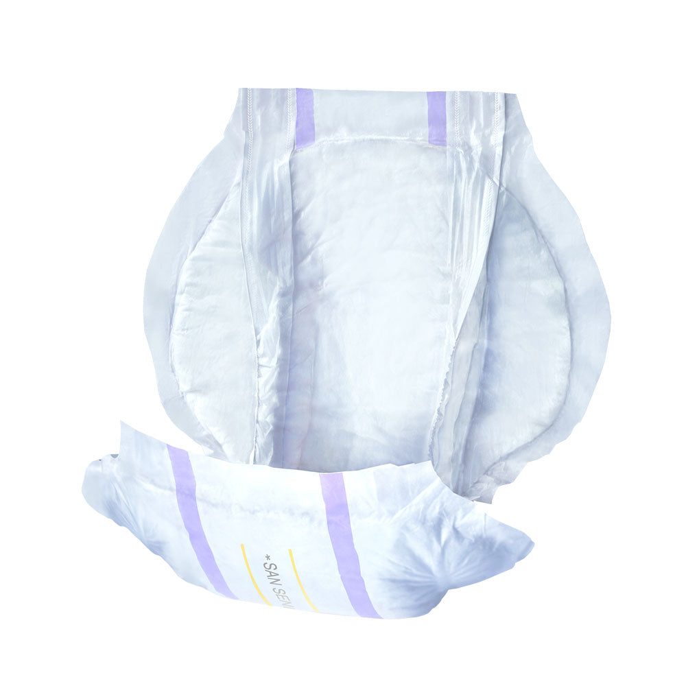 Frontalansicht einer einzeln entnommenen Seni San Maxi 10er Pack Inkontinenzvorlage.