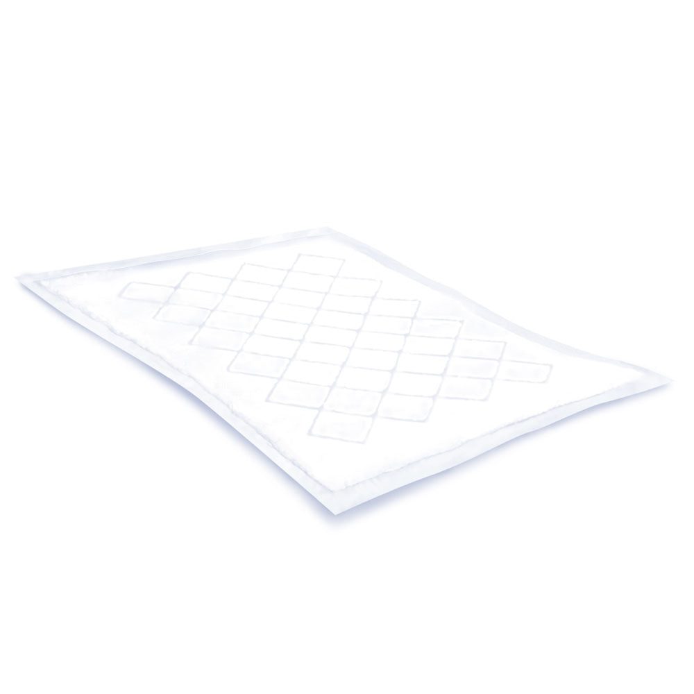 Weiße Bettschutzunterlagen im 30er-Pack, jeweils 40 x 60 cm groß. Die Unterlagen sind dünn und flexible, mit einer griffigen Oberfläche, die eine sichere Platzierung auf Matratzen ermöglicht. Sie sind hygienisch, saugfähig und schützen die Bettausstattung vor Feuchtigkeit und Verschmutzung. Ideal für die Verwendung im Pflegebereich oder bei Bettnässen. Die Verpackung zeigt das Produkt klar und ansprechend, mit einer einfachen, modernen Schrift, die die Qualität und Zweckmäßigkeit der Unterlagen hervorhebt.