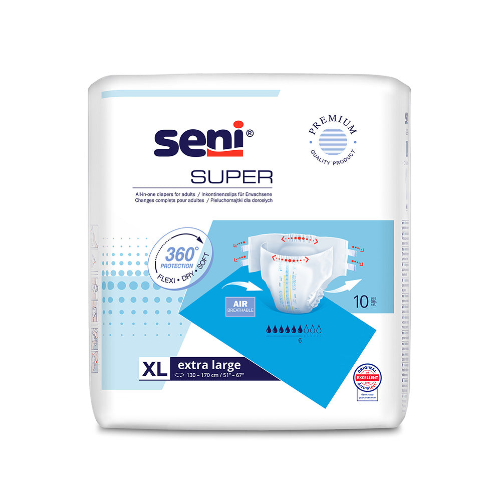Frontalansicht einer Packung Seni Super Xl 10er Pack Inkontinenzhosen.