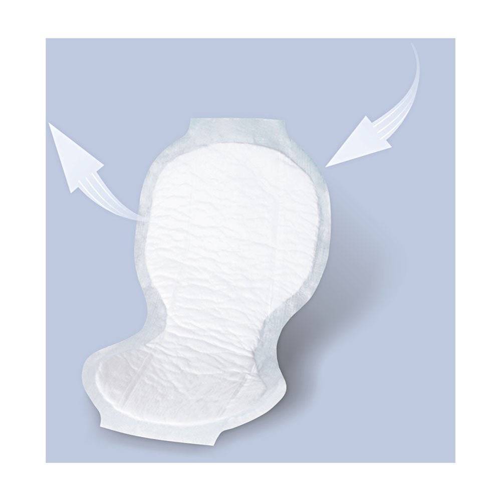 Frontalansicht einer einzeln entnommenen Seni V Maxi Inkontinenzvorlage.