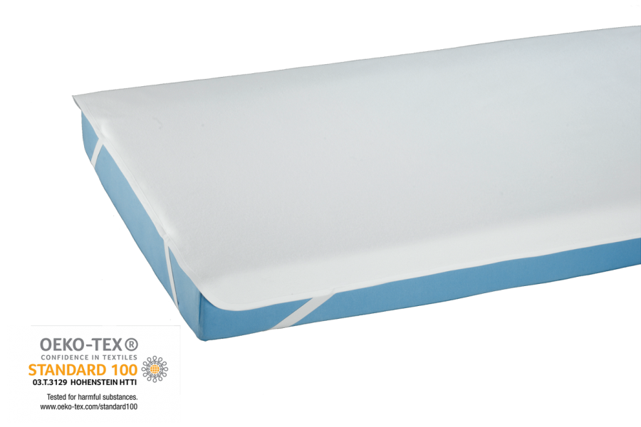 Bild der Suprima Bettauflage aus hochwertigem Molton, 100x200 cm, ideal für Bettwäsche-Schutz. Die Auflage ist in einem klaren, weißen Farbton gehalten und hat eine weiche, leicht strukturiertes Oberfläche, die für zusätzlichen Komfort sorgt. An den Ecken sind elastische Bänder sichtbar, die eine sichere Befestigung auf der Matratze gewährleisten. Die Bettauflage scheint atmungsaktiv und schützend zu sein, ideal gegen Feuchtigkeit und Staub.
