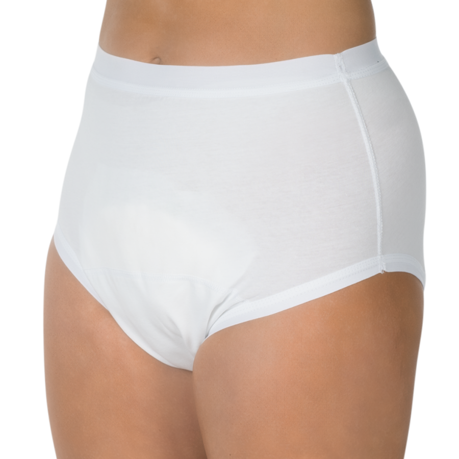 Alt-Text: Abbildung eines suprima Bodyguard 2 Inkontinenzslips in Weiß, Größe 48-50. Der Slip zeigt eine elegante, glatte Oberfläche ohne sichtbare Nähte und ist aus einem weichen, atmungsaktiven Material gefertigt. Die Vorderansicht zeigt den elastischen Bund und die Körperkontur anpassende Passform. Ideal für den diskreten Gebrauch, sorgt dieser Slip für sicheren Schutz bei leichter bis mittlerer Inkontinenz. Das Design kombiniert Funktionalität mit Komfort und eignet sich für den täglichen Einsatz.