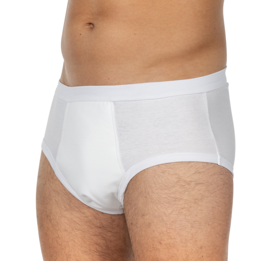 Ein weißer Slip von Suprima mit integrierter Saugeinlage, entworfen für maximalen Komfort und Funktionalität. Der Slip hat eine enganliegende Passform und bietet durch den elastischen Bund einen sicheren Halt. Die saugfähige Einlage ist optimal in den Slip integriert, um zusätzlichen Schutz zu gewährleisten. Das Material wirkt hautfreundlich und ist atmungsaktiv, ideal für den täglichen Gebrauch.