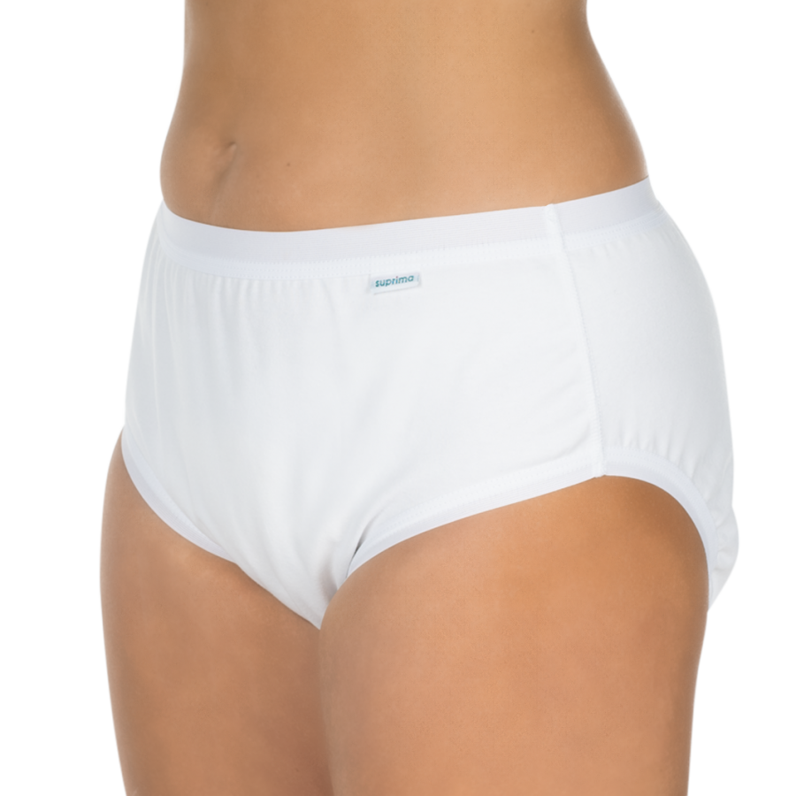 Hochwertiger, weißer Suprima Bodyguard Slip in den Größen 48-50, ideal für zusätzliche Sicherheit und Komfort. Der Slip ist aus atmungsaktivem, strapazierfähigem Material gefertigt und bietet eine mittlere Bundhöhe. Die leicht gepolsterte Innenseite sorgt für Schutz, während das elegante Design moderne Ästhetik mit Funktionalität verbindet. Der Slip ist ideal für den täglichen Gebrauch sowie für spezielle Bedürfnisse.