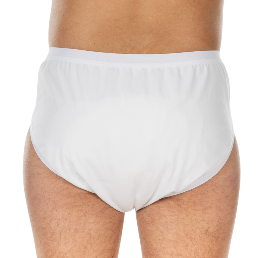 Bild eines weißen Suprima Bodyguard Slip in den Größen 48-50. Der Slip hat eine bequeme, elastische Taille und ist aus hochwertigem, hautfreundlichem Material gefertigt, das für optimale Bewegungsfreiheit sorgt. Der Stoff ist atmungsaktiv und strapazierfähig, ideal für den täglichen Gebrauch. Die Vorderseite ist schlicht und modern gestaltet, während die Rückseite eine angemessene Abdeckung bietet.