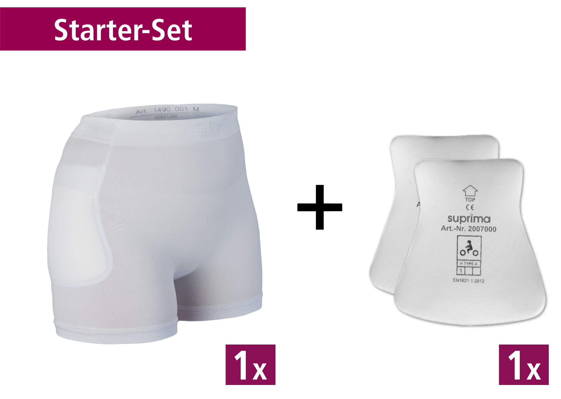 Bildbeschreibung: Das Produktbild zeigt ein sehr detailliertes Set von Supima Huftprotektoren. Zu sehen sind ein Paar elastische Shorts in Schwarz, die sich perfekt an die Körperform anpassen, und ein Protektor in voller Größe, ebenfalls in Schwarz, der für zusätzlichen Schutz sorgt. Der Huftprotektor und die Shorts sind sorgfältig und ergonomisch gestaltet, um Komfort und Sicherheit zu gewährleisten. Die Materialien wirken strapazierfähig und die Nähte sind gut verarbeitet.