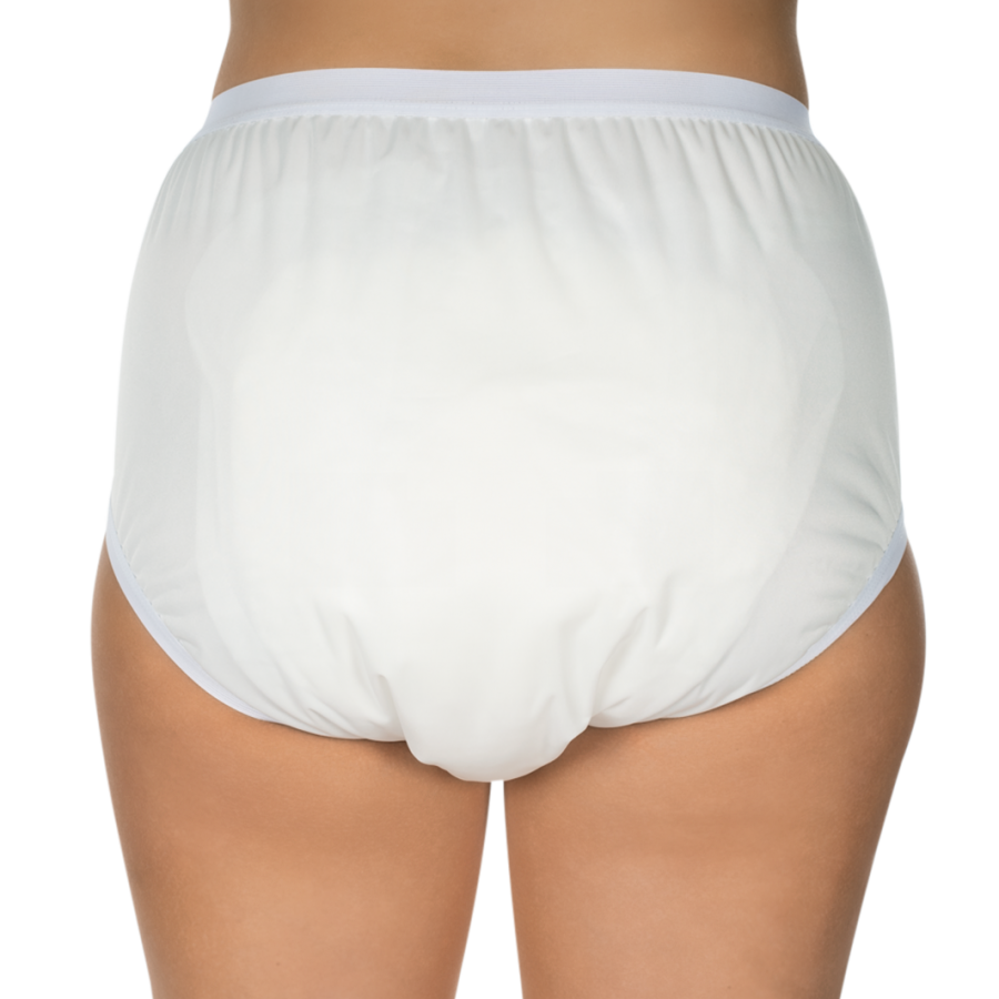 Bild eines weißen Inkontinenzslips der Marke Suprima in der Größe 44. Der Slip hat eine Schlupfform und besteht aus atmungsaktivem, hautfreundlichem Material. Die Vorderansicht zeigt eine glatte Oberfläche ohne auffälligeNähte oder Verzierungen, was für einen hohen Tragekomfort sorgt. Der elastische Bund und die Beinsäume sind dezent gestaltet, um ein sicheres und bequemes Tragegefühl zu gewährleisten. Ideal für die tägliche Nutzung bei leichten bis mittelstarken Inkontinenzepisoden.