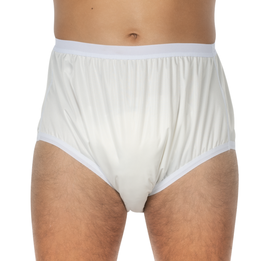 Weißer Inkontinenz-Slip von Suprima in Schlupfform, Größe 46. Der Slip ist aus weichem, atmungsaktivem Material gefertigt und bietet hohen Tragekomfort. Die elastischen Bündchen sorgen für eine angepasste Passform, während der erhöhte Bund zusätzlichen Halt bietet. Der Slip ist so gestaltet, dass er unauffällig unter Kleidung getragen werden kann, ideal für den täglichen Gebrauch. Das Design vereint Funktionalität und Ästhetik, um Sicherheit und Selbstbewusstsein bei Inkontinenz zu gewährleisten.