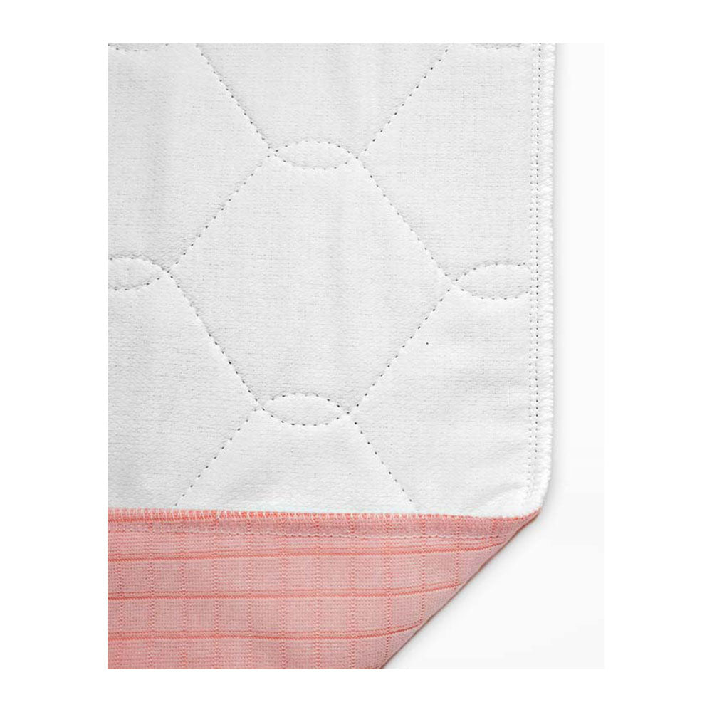 Bild einer mehrteiligen, rutschfesten Bettauflage in der Größe 85 x 90 cm. Die Auflage zeigt eine strukturierte, graue Oberfläche mit einem klassischen Karomuster und ist von einer weißen, abgenähten Kante umgeben. Die rutschfeste Unterseite sorgt für Stabilität auf verschiedenen Bettoberflächen. Die Auflage ist vielseitig einsetzbar und eignet sich für verschiedene Schlaf- und Ruhebereiche.