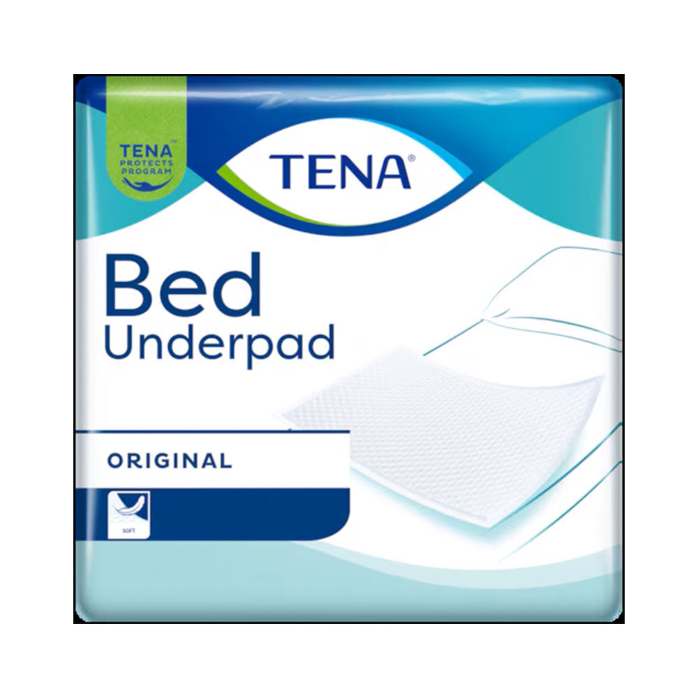 Frontalansicht einer Packung Tena Bed Original Bettschutzauflagen.