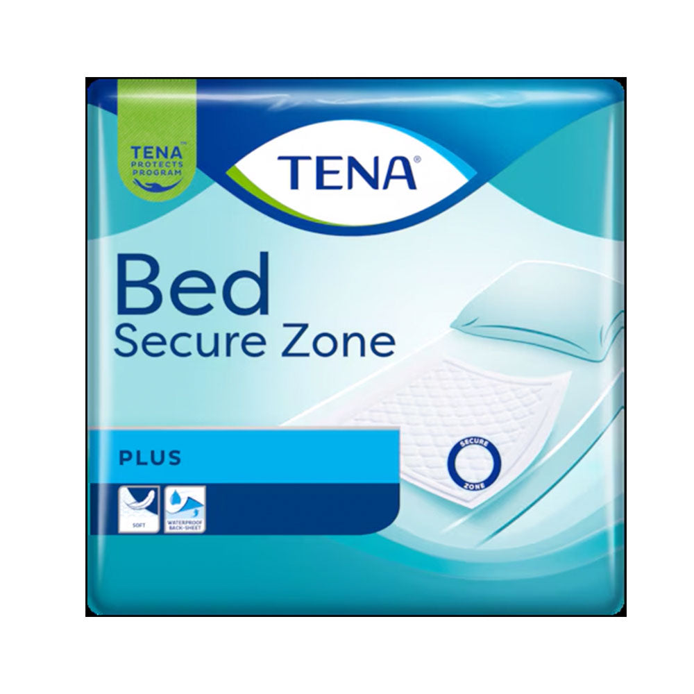 Frontalansicht einer Packung Tena Bed Plus 60 x 90 cm Bettschutzunterlagen.
