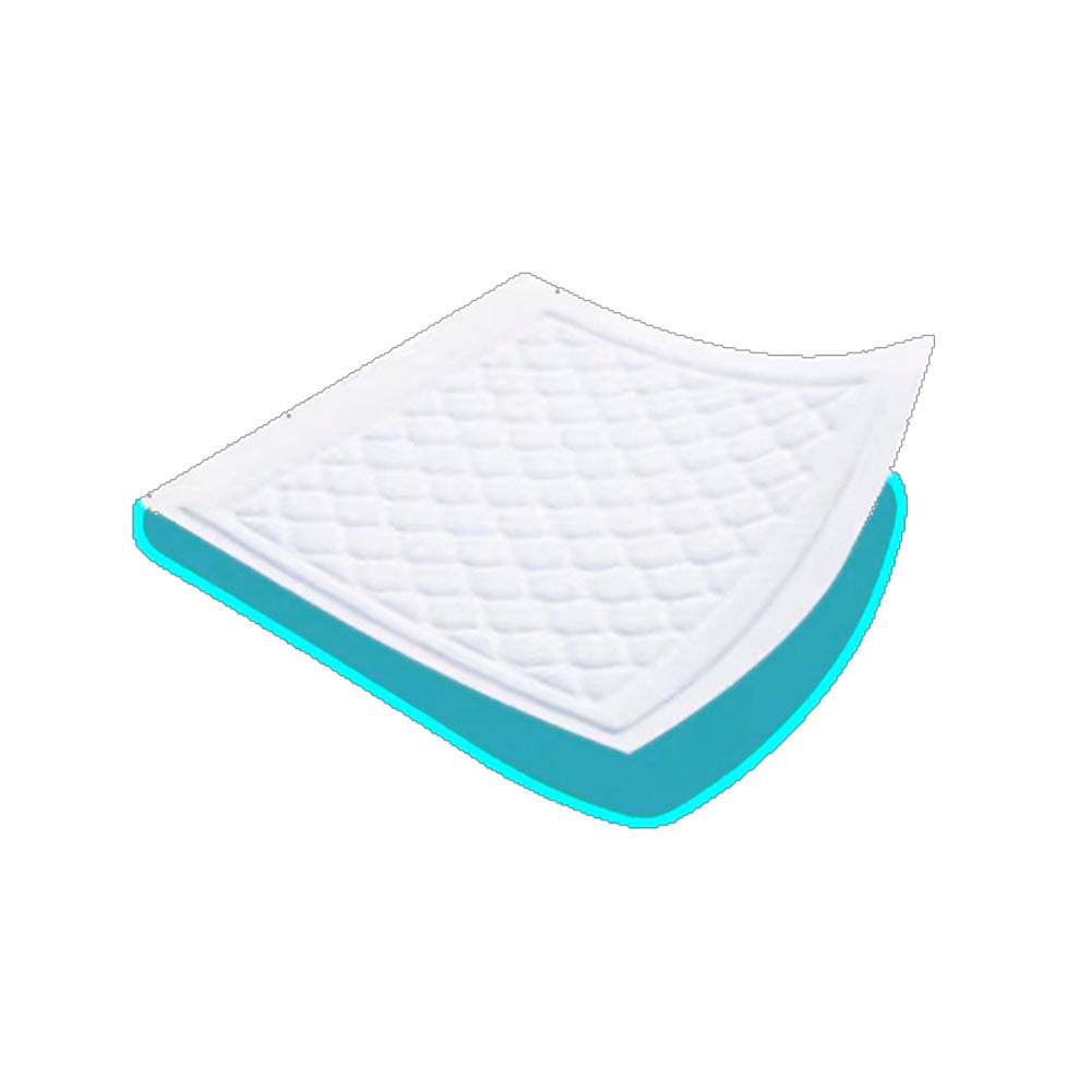 Frontalansicht einer einzeln entnommenen Tena Bed Plus 60 x 90 cm Bettschutzunterlage.